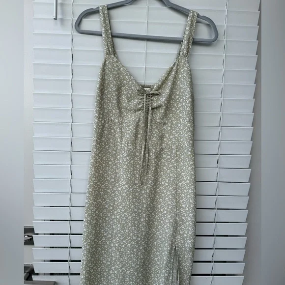 Abercrombie & Fitch Slip Dress M Green Floral Midi Smocked Dainty Slit M Cottage - Picture 7 of 14